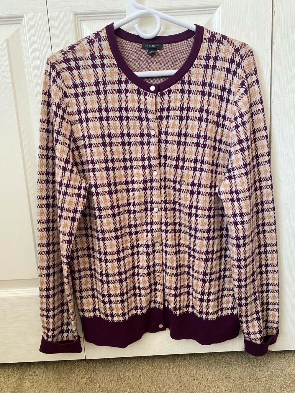 Ann Taylor Factory Plaid Button Front Cardigan Sweater XL